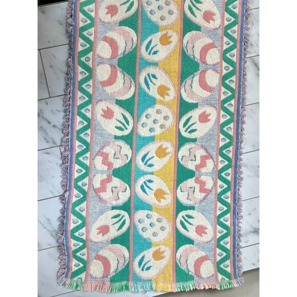 Easter Egg Spring Tapestry Table Runner 16in x 66in With Fringe - Picture 3 of 5